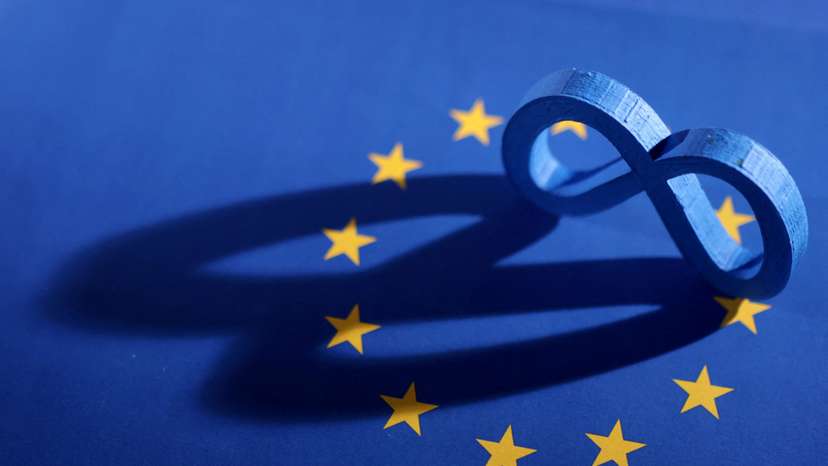 FILE PHOTO: Illustration shows EU flag and Meta logo