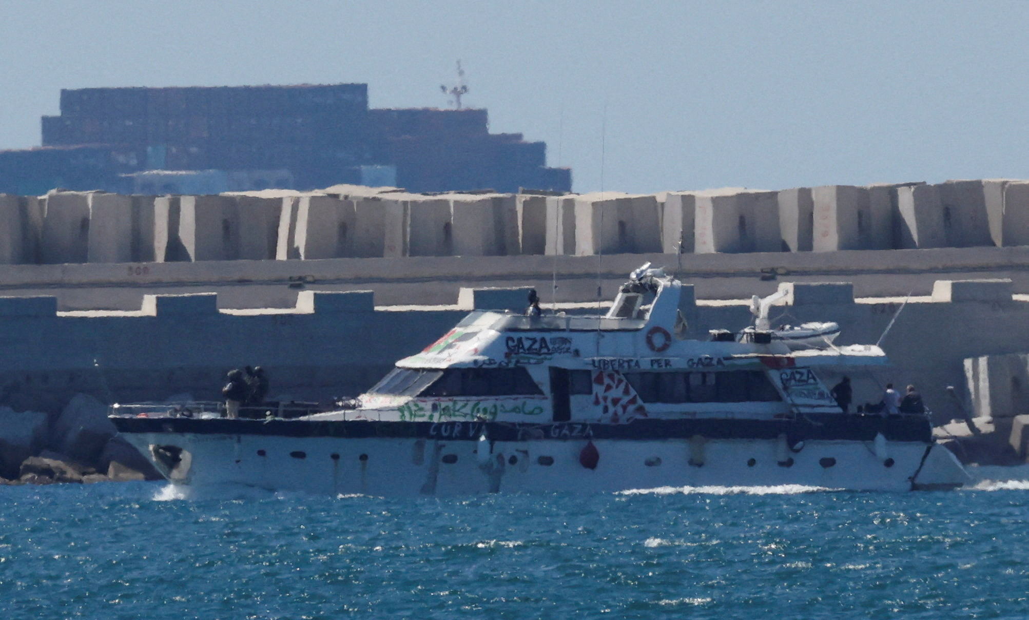 An Israeli Navy vessel approaches Ashdod Port, in southern Israel