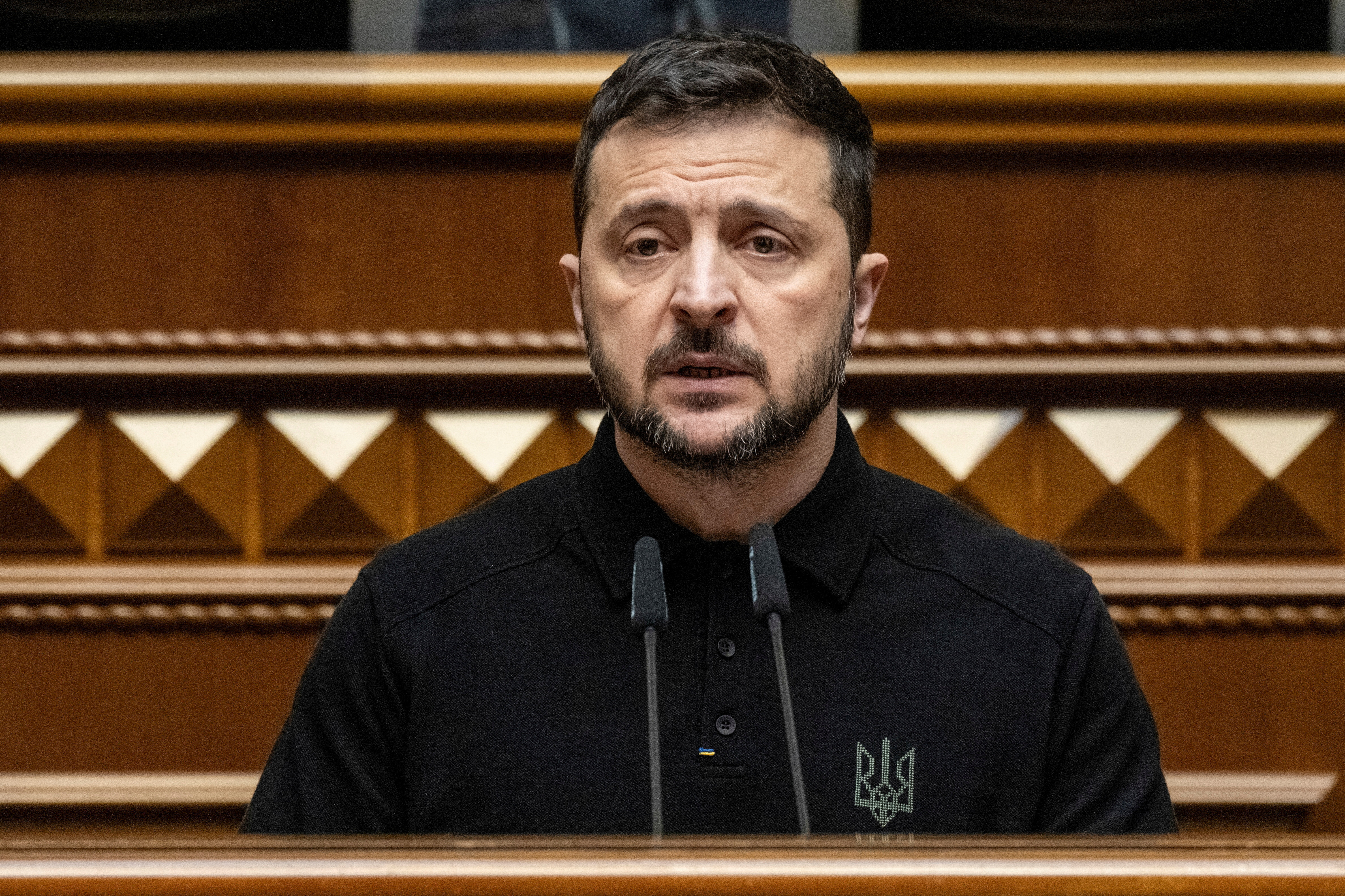 FILE PHOTO: Ukraine's President Zelenskiy addresses lawmakers during a parliament session in Kyiv