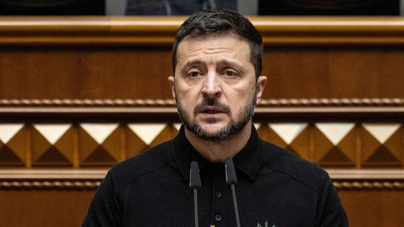 FILE PHOTO: Ukraine's President Zelenskiy addresses lawmakers during a parliament session in Kyiv
