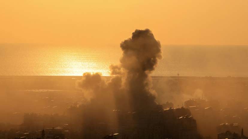 FILE PHOTO: Smoke rises after an Israeli strike on Beirut's southern suburbs