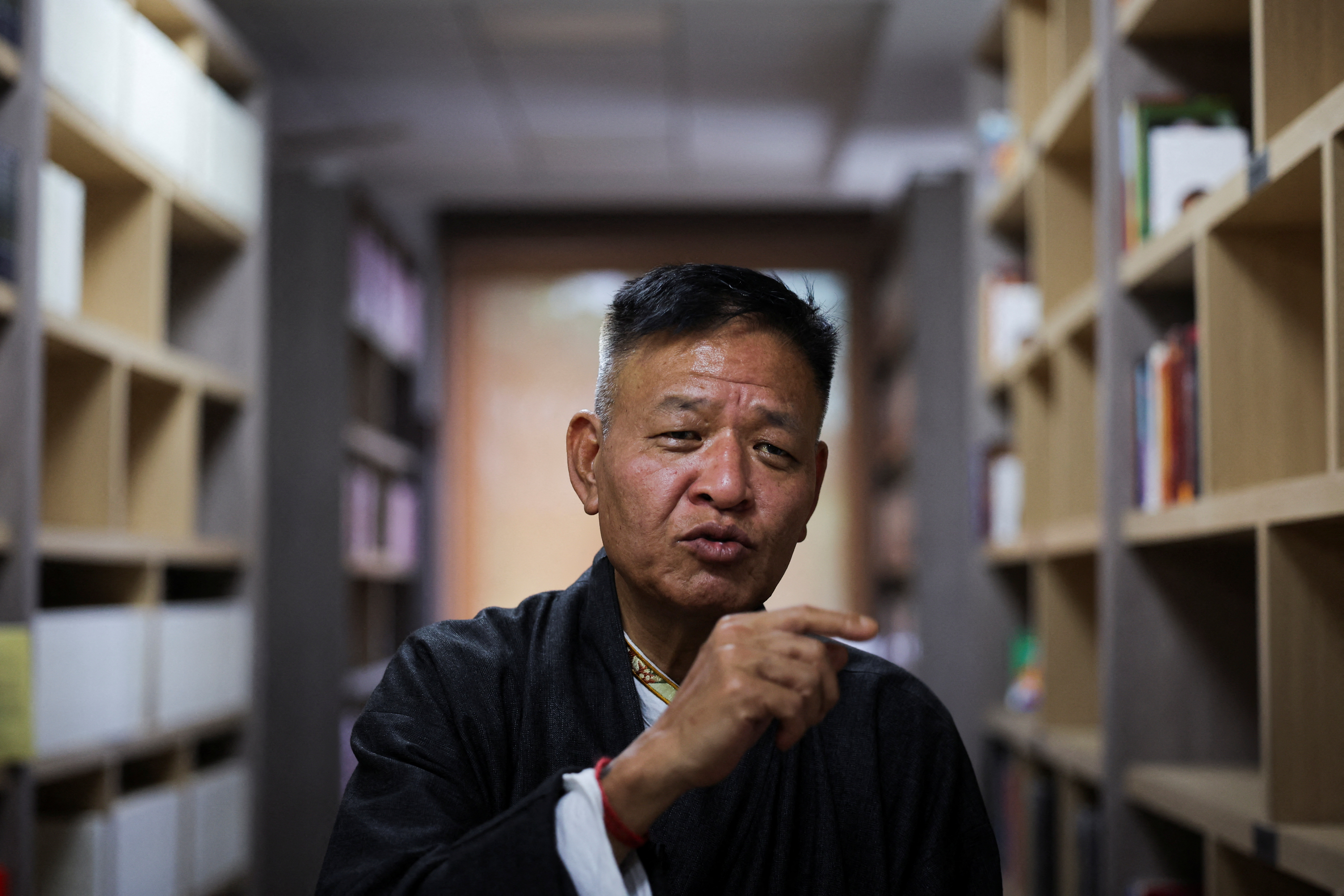 Sikyong Penpa Tsering, the head of Tibet's government-in-exile, reacts during an interview with Reuters, in Dharamshala