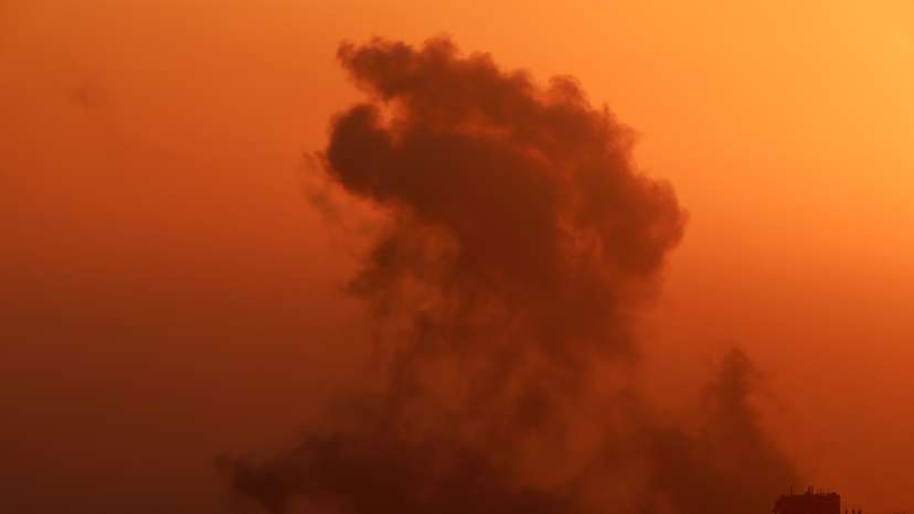 An explosion is seen following an Israeli air strike in Gaza, amid the ongoing conflict between Israel and the Palestinian Islamist group Hamas, as seen from Israel
