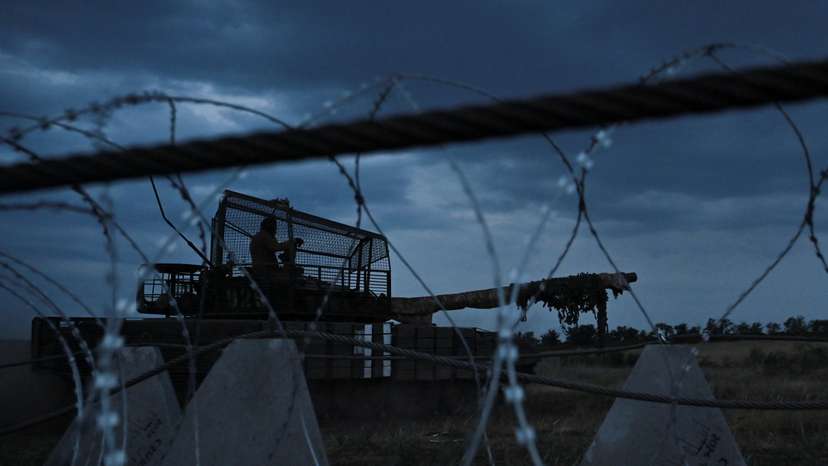 Ukrainian servicemen attend military exercises near a front line in Zaporizhzhia region