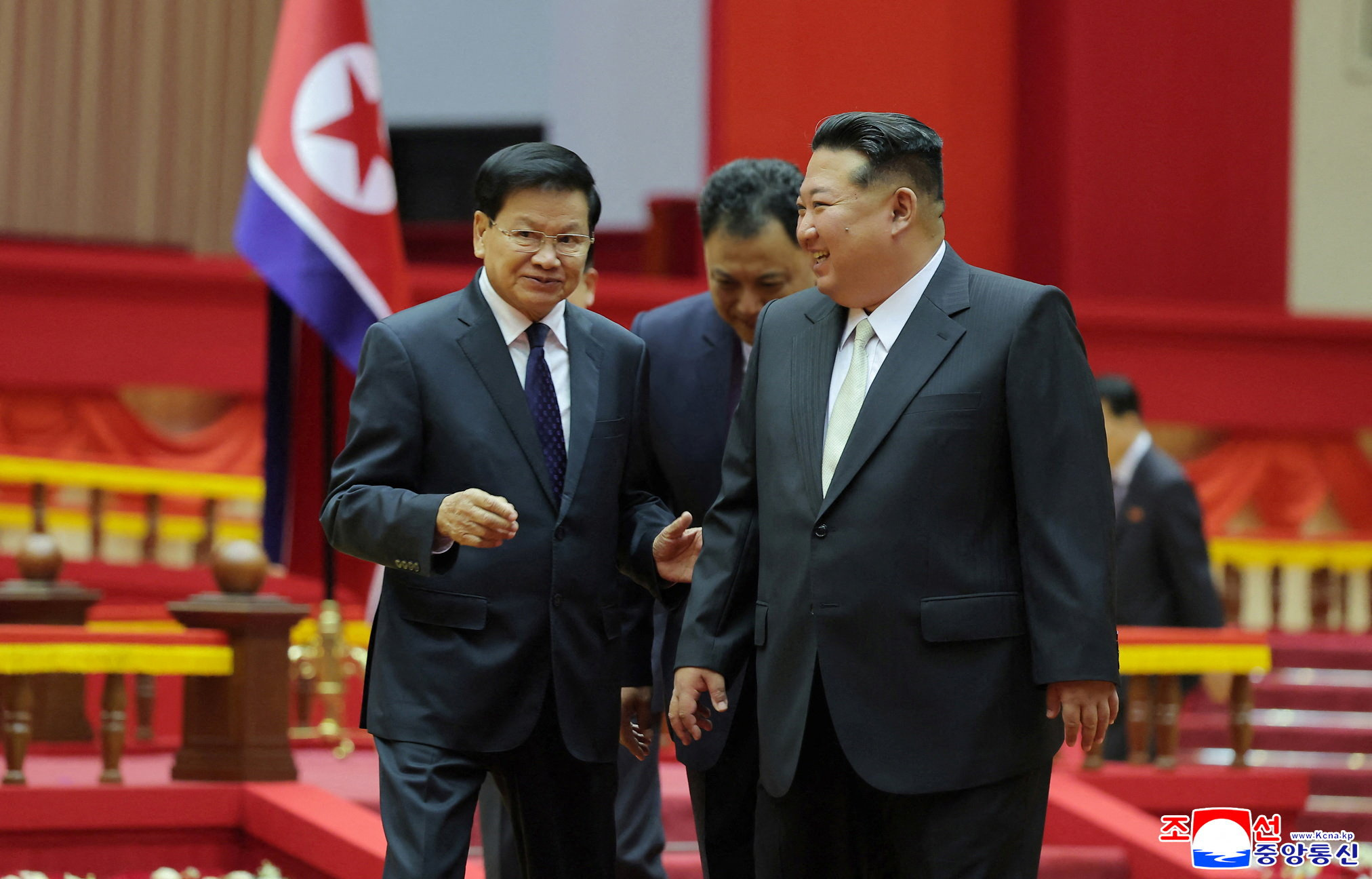 North Korean leader Kim Jong Un meets with Laotian President Thongloun Sisoulith in Pyongyang