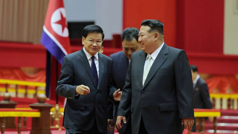 North Korean leader Kim Jong Un meets with Laotian President Thongloun Sisoulith in Pyongyang
