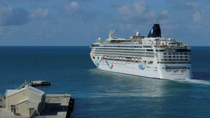 FILE PHOTO: Cruise ship Norwegian Dawn departs port near Hamilton Bermuda