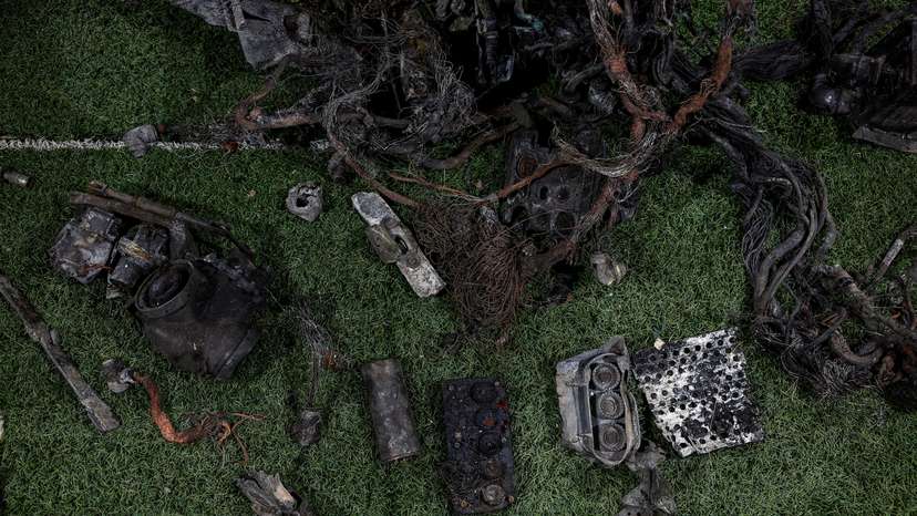 FILE PHOTO: Parts of ballistic missile used by Russia in strike towards Dnipro city are displayed at undisclosed location