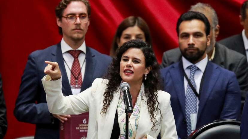 FILE PHOTO: Mexico's Interior Minister Luisa Maria Alcalde Lujan delivers the sixth and final report of the mandate of Mexican President Andres Manuel Lopez Obrador, in Mexico City
