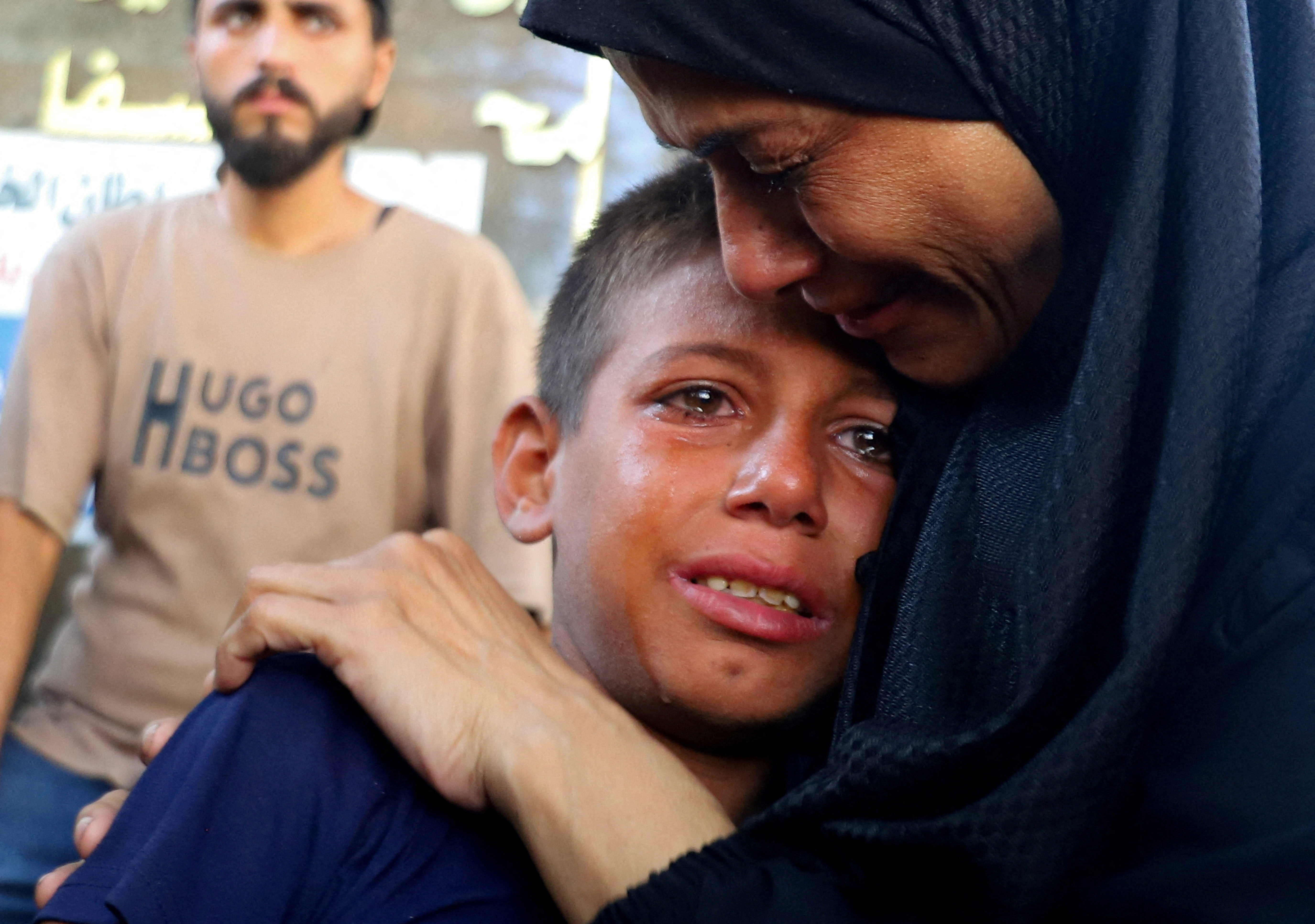 Funeral of Palestinians killed in Israeli fire while seeking aid on Wednesday, in Gaza City