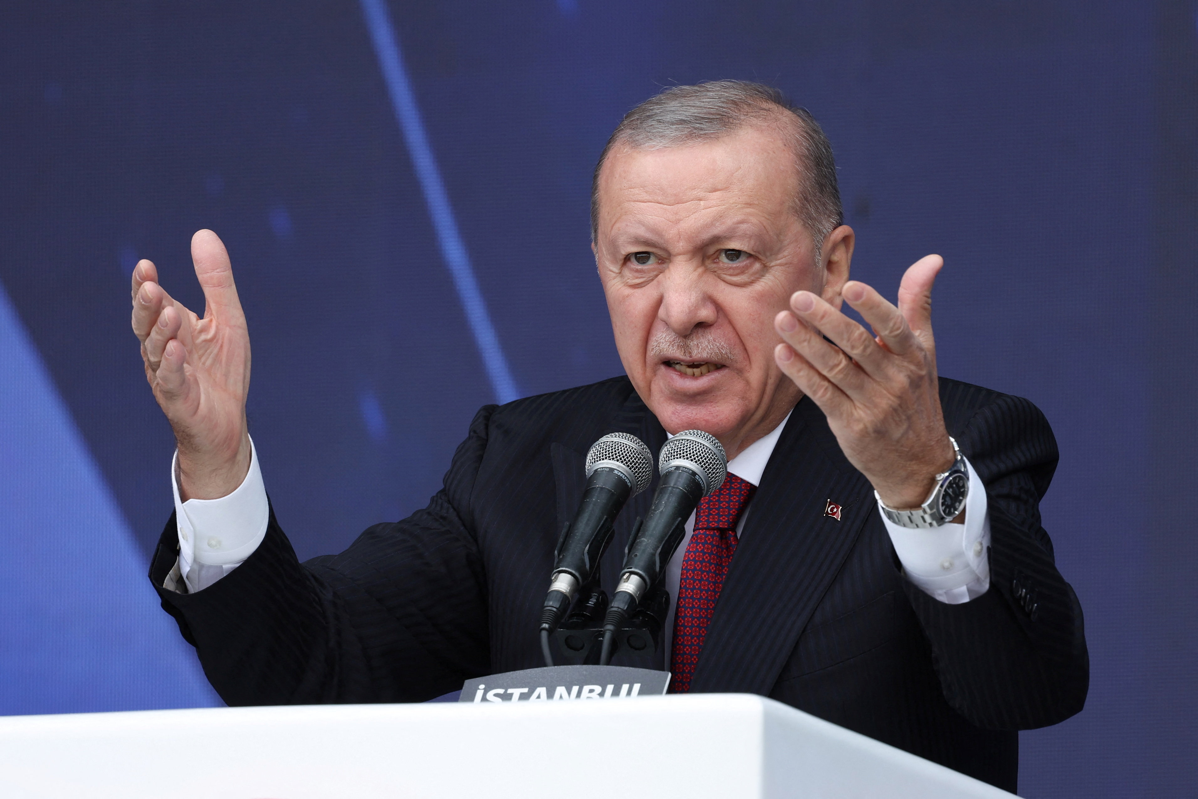 Turkish President Erdogan speaks during a ceremony in Istanbul