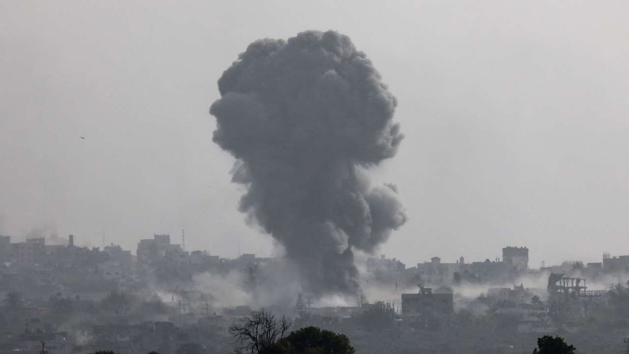 Smoke rises from an explosion in Gaza
