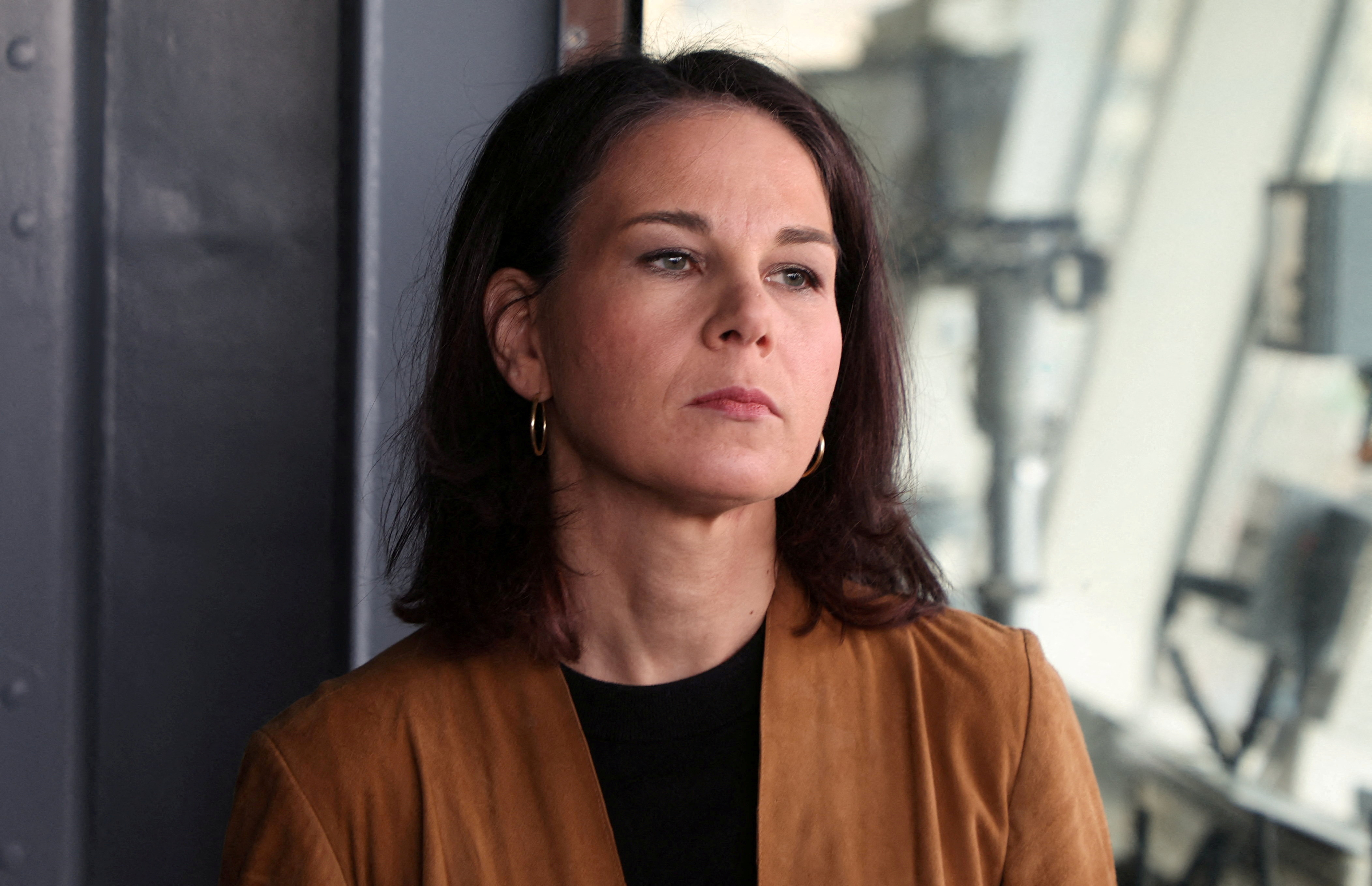 FILE PHOTO: German Foreign Minister Annalena Baerbock attends a press conference on a German UNIFIL ship inside Beirut port