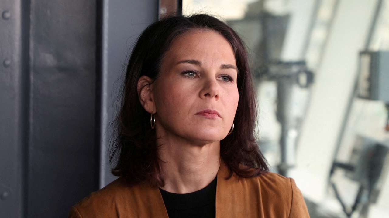 FILE PHOTO: German Foreign Minister Annalena Baerbock attends a press conference on a German UNIFIL ship inside Beirut port