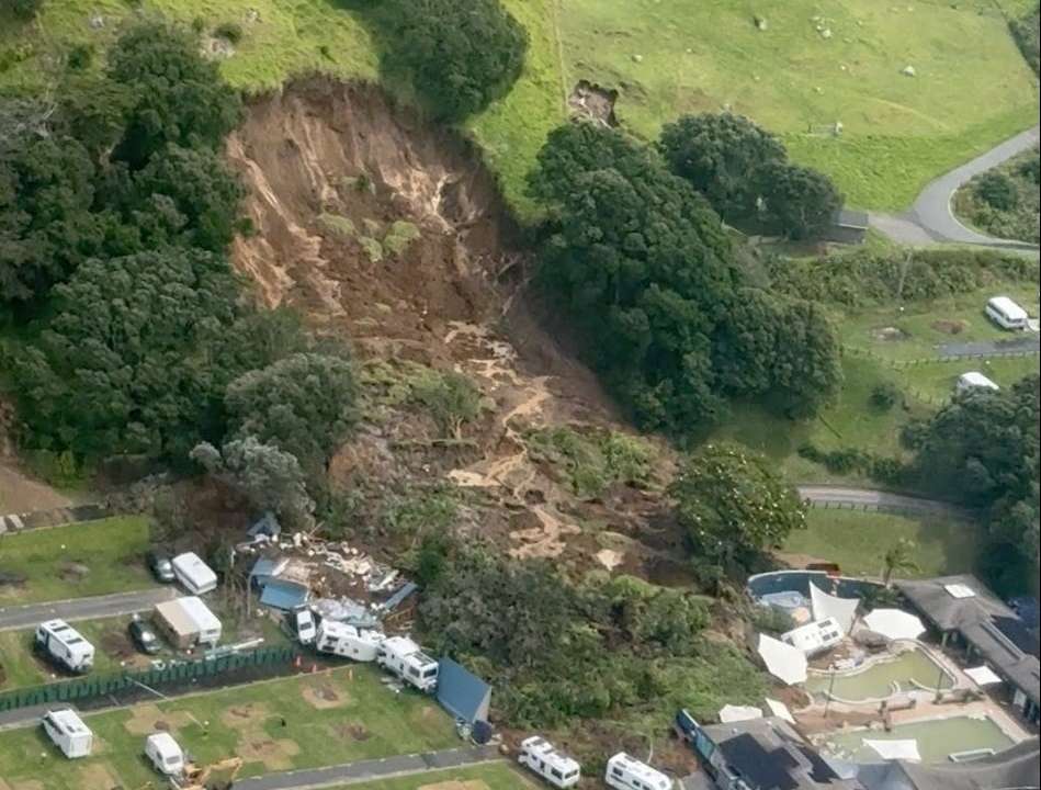 An aerial view of an area affected by landslide triggered by heavy rains, in Mount Maunganui