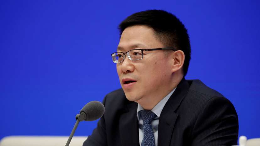 Liao Min, Chinese Deputy Director of Central Commission's Office for Financial and Economic affairs speaks during a news conference on the state of trade negotiations with U.S.