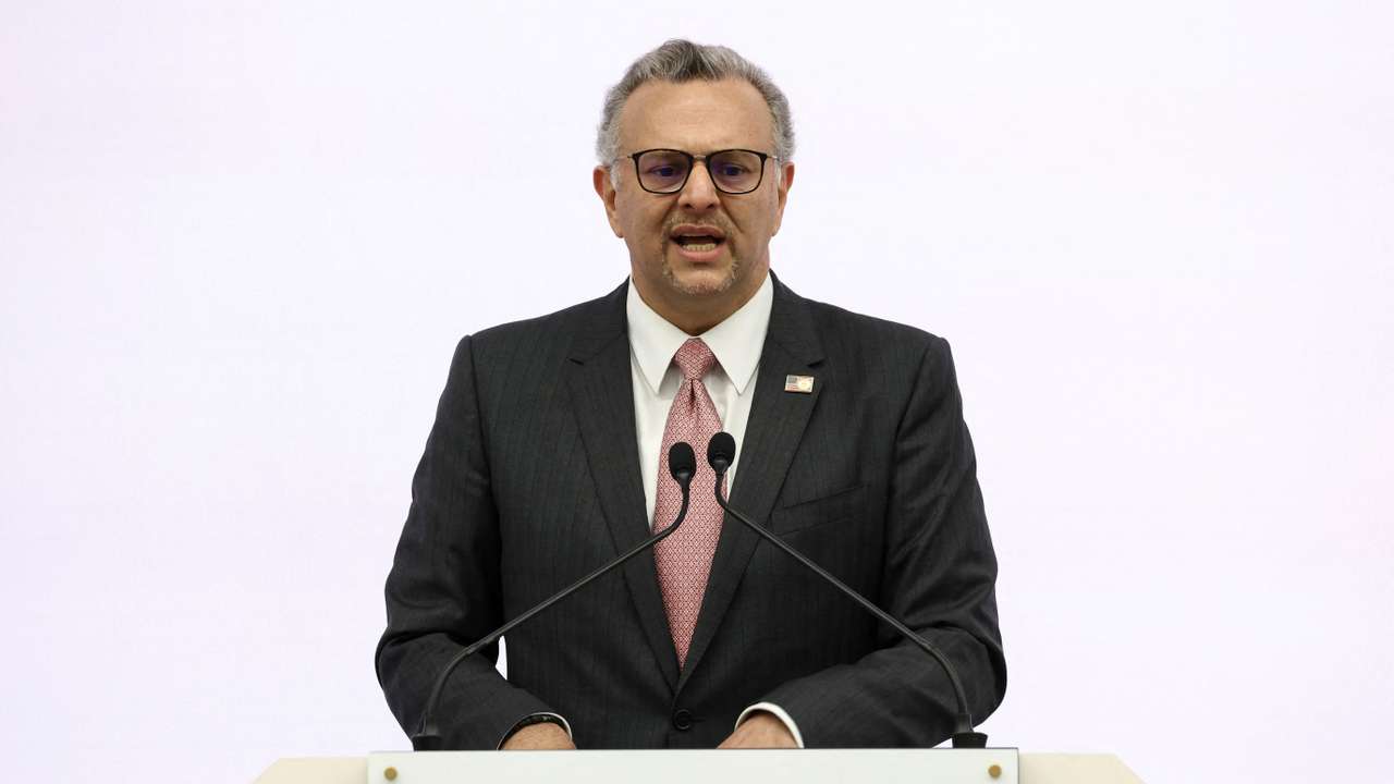 U.S. Senior Advisor for Arab and African Affairs, Massad Boulos, speaks during a press conference on the ongoing conflict in Sudan, in Abu Dhabi