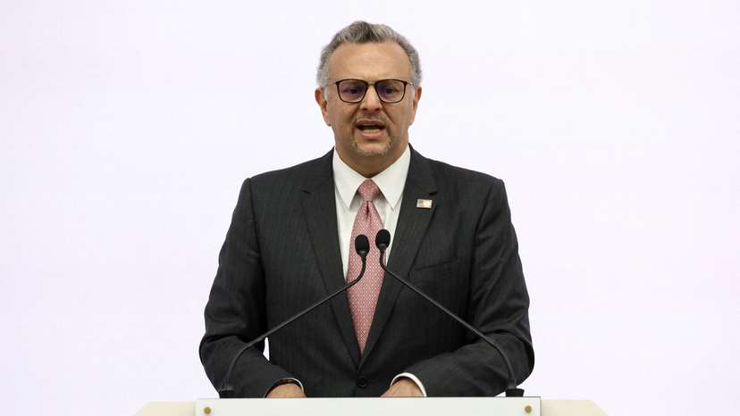 U.S. Senior Advisor for Arab and African Affairs, Massad Boulos, speaks during a press conference on the ongoing conflict in Sudan, in Abu Dhabi