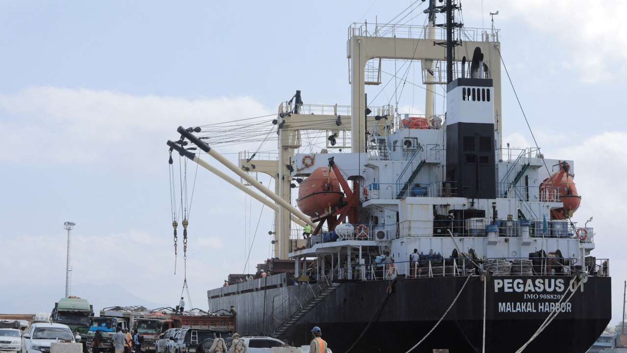 General Cargo PEGASUS 01 vessel offloads cargo at the Port of Bosaso