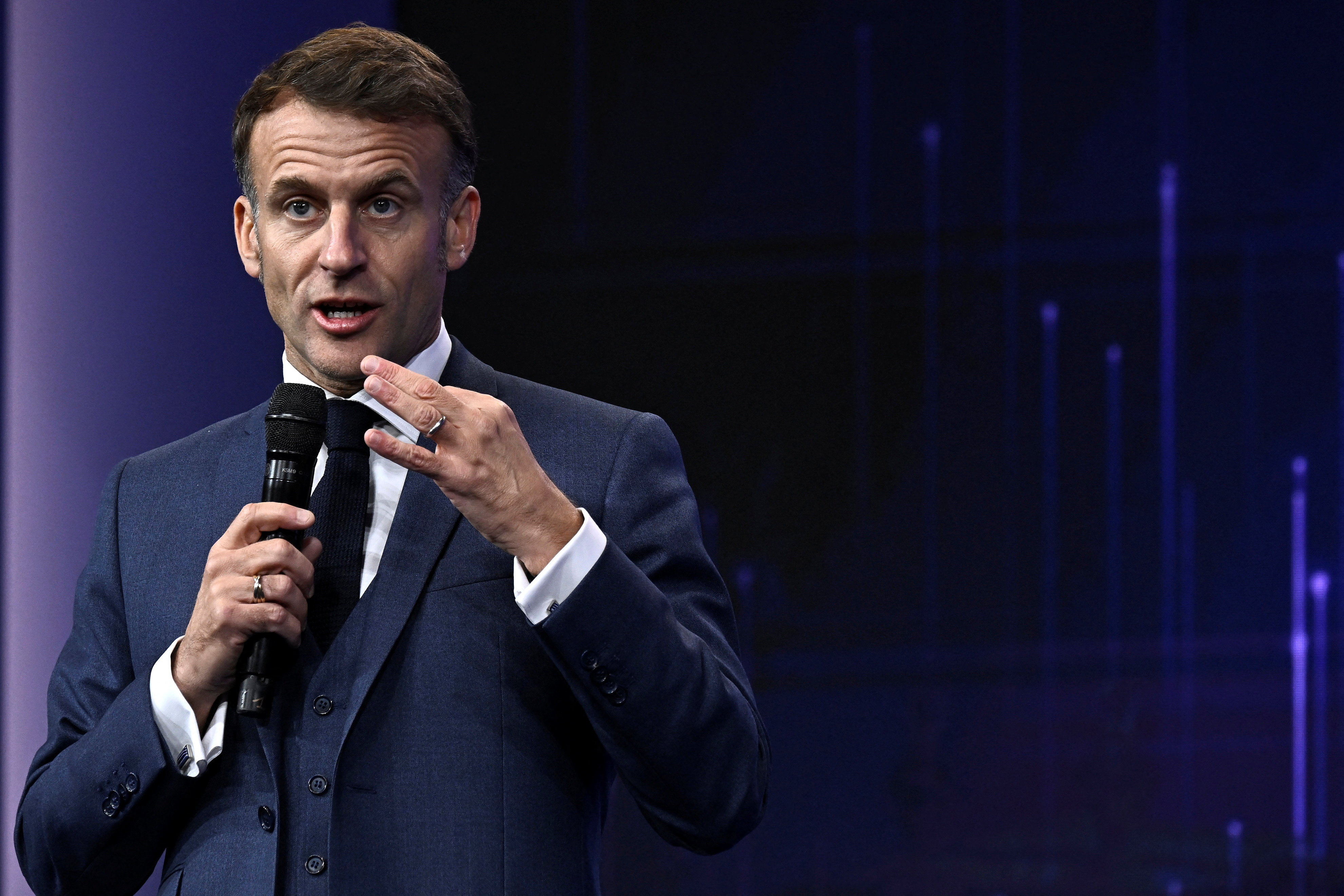 France's President Emmanuel Macron attends "Adopt AI" international summit on artificial intelligence, in Paris