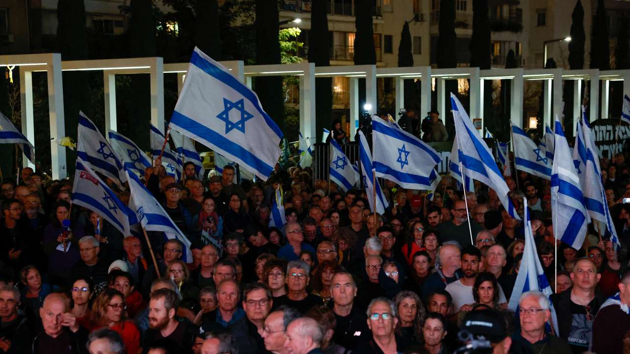 Demonstration calling for the return of hostages held in Gaza since October 7 and against Israeli PM Netanyahu's coalition government, in Tel Aviv