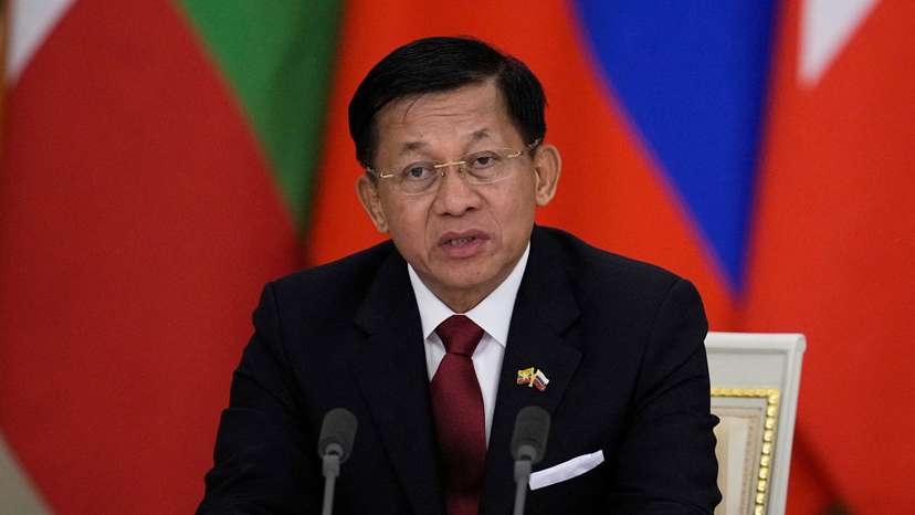 FILE PHOTO: Myanmar junta chief Min Aung Hlaing in Moscow