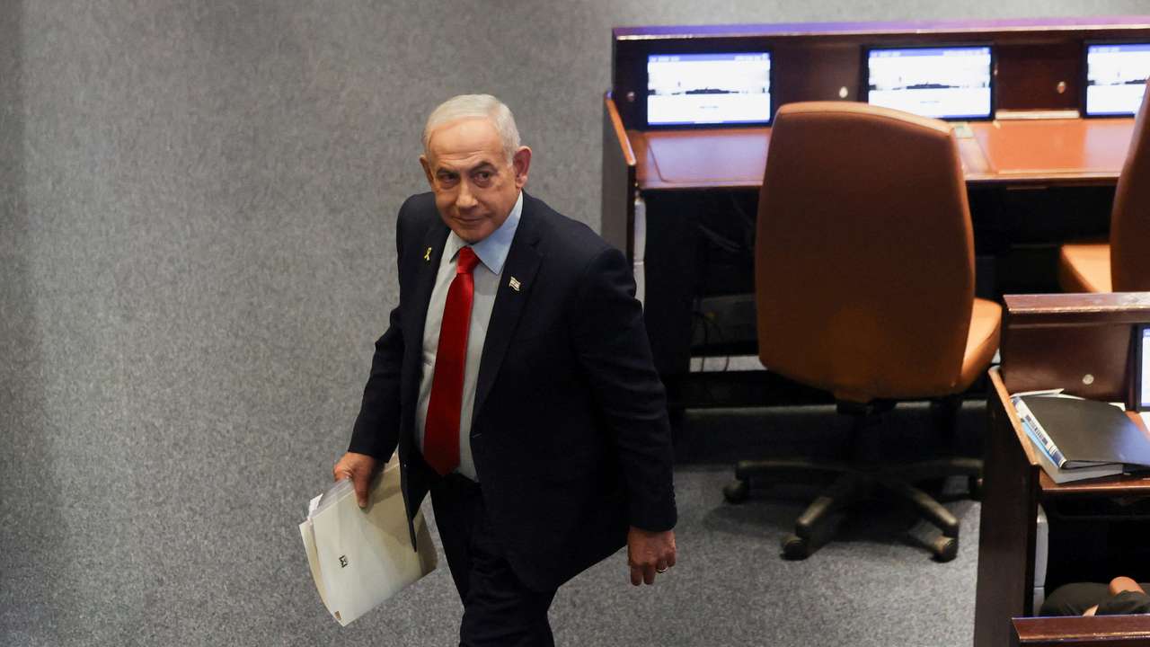 Israeli Prime Minister Benjamin Netanyahu attends a session at the plenum of the Knesset, Israel’s parliament, in Jerusalem
