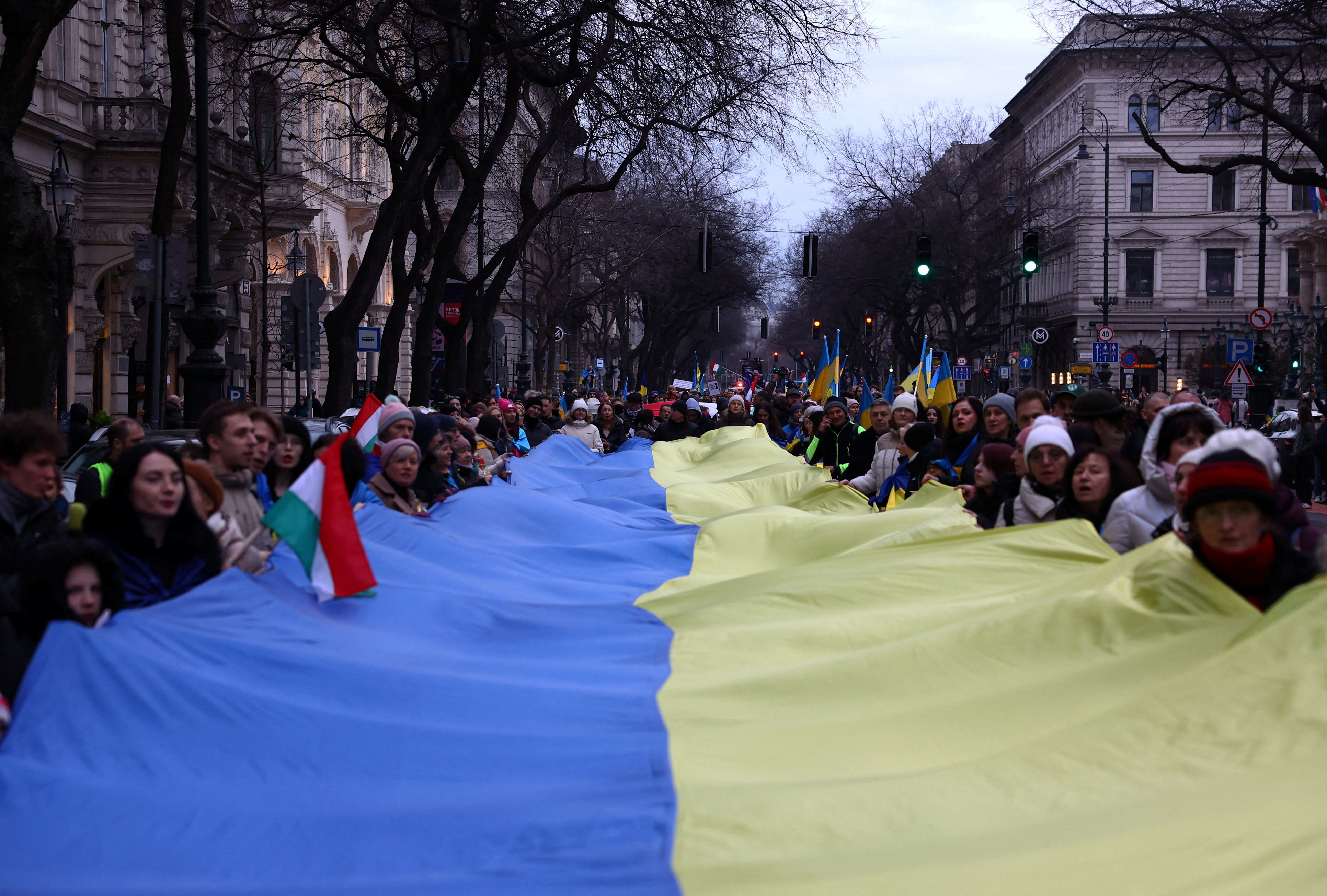 Solidarity march ahead of the fourth anniversary of the full-scale Russian invasion of Ukraine, in Budapest