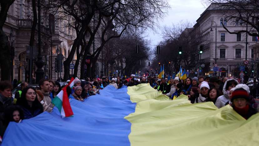 Solidarity march ahead of the fourth anniversary of the full-scale Russian invasion of Ukraine, in Budapest