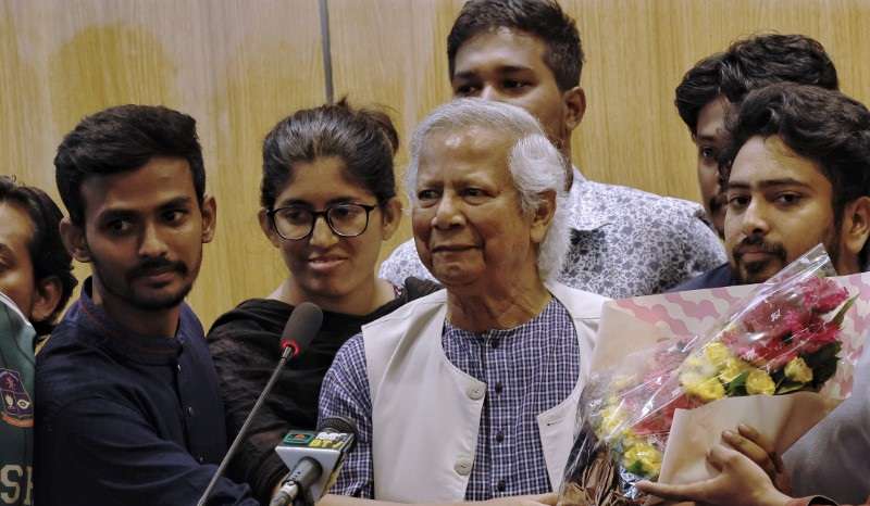 Nobel laureate Muhammad Yunus, who was recommended by Bangladeshi student leaders as the head of the interim government in Bangladesh, arrives at the Hazarat Shahjalal International Airport, in Dhaka
