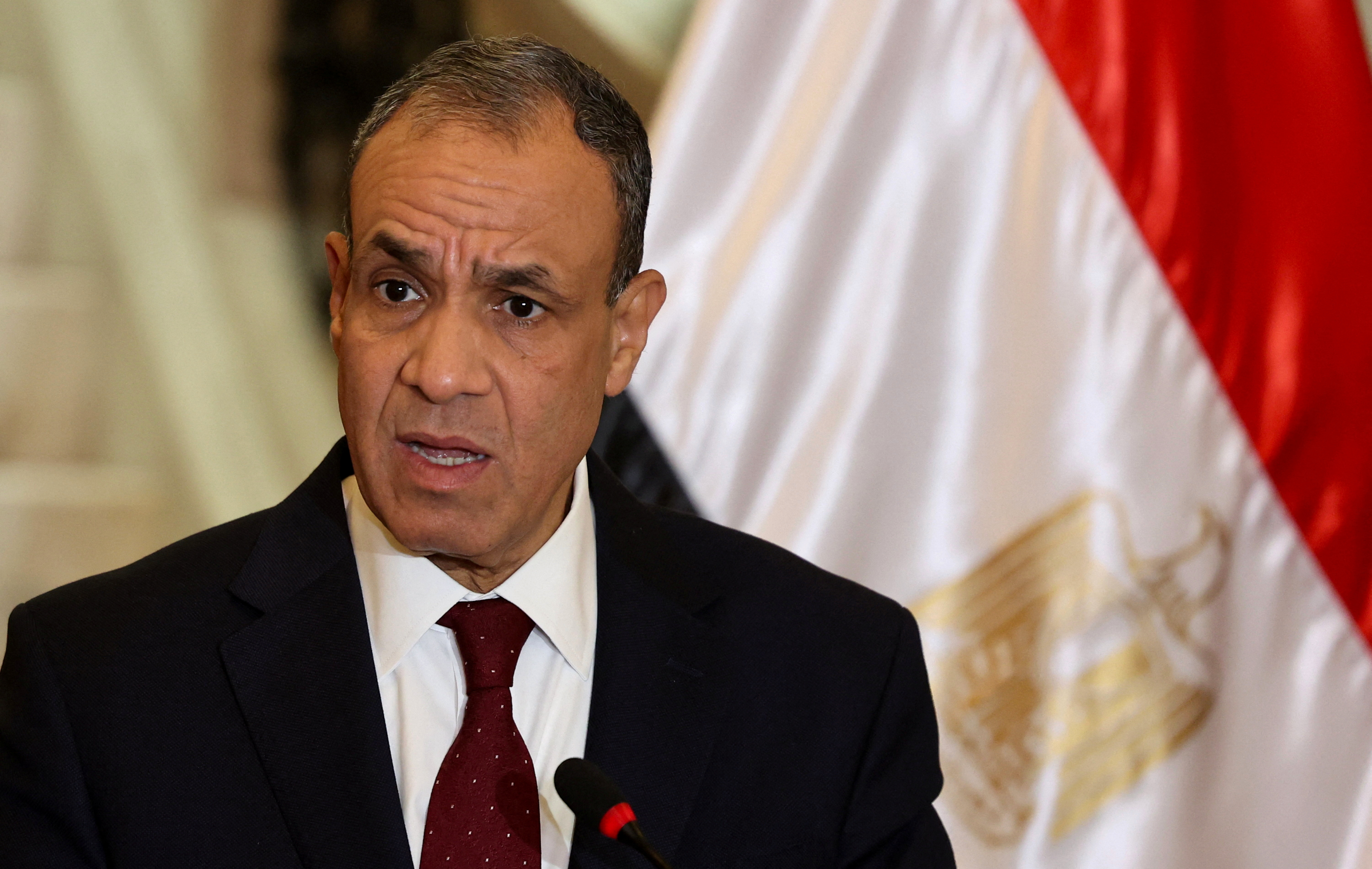 Egypt's Foreign Minister Badr Abdelatty attends a joint press conference with Palestinian Prime Minister Mohammad Mustafa in   Cairo