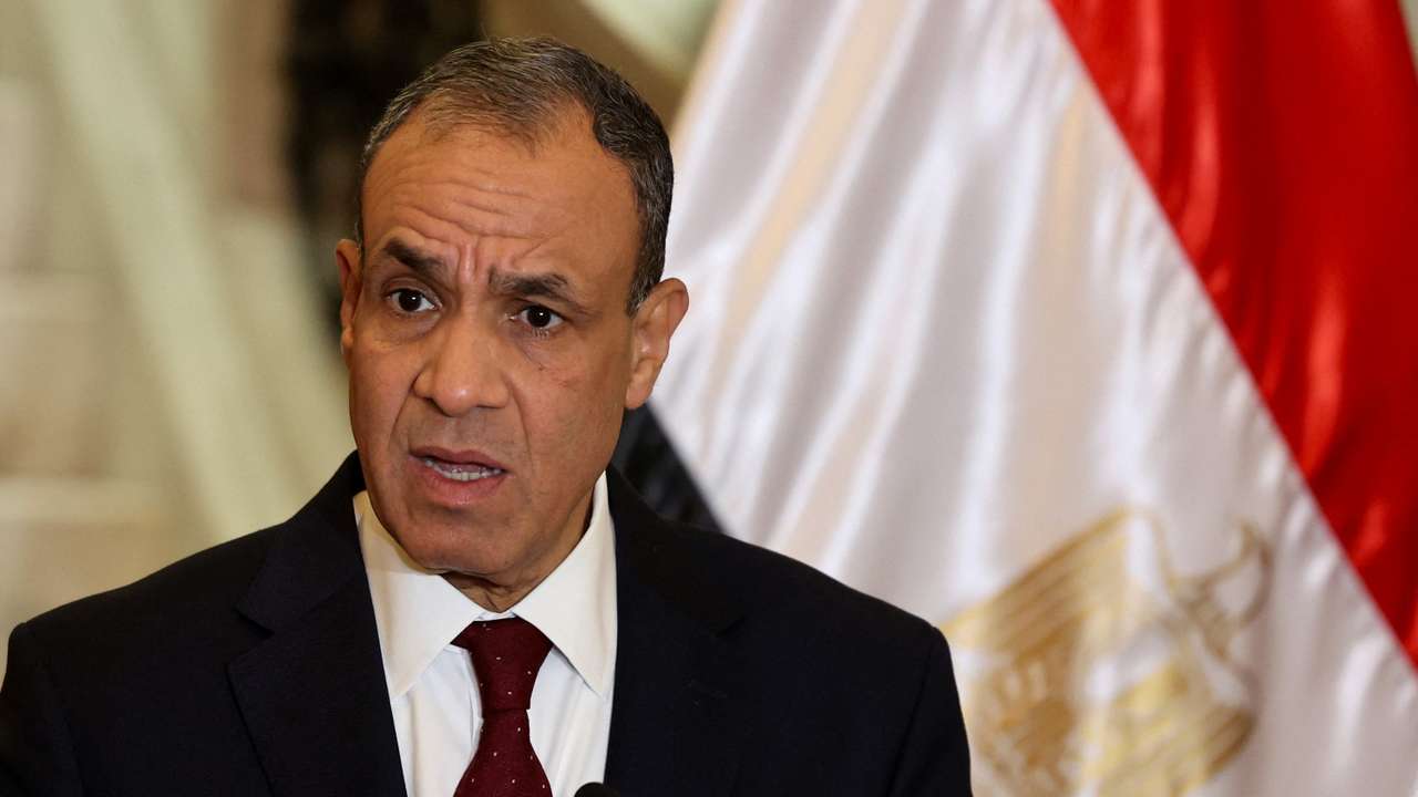 Egypt's Foreign Minister Badr Abdelatty attends a joint press conference with Palestinian Prime Minister Mohammad Mustafa in Cairo