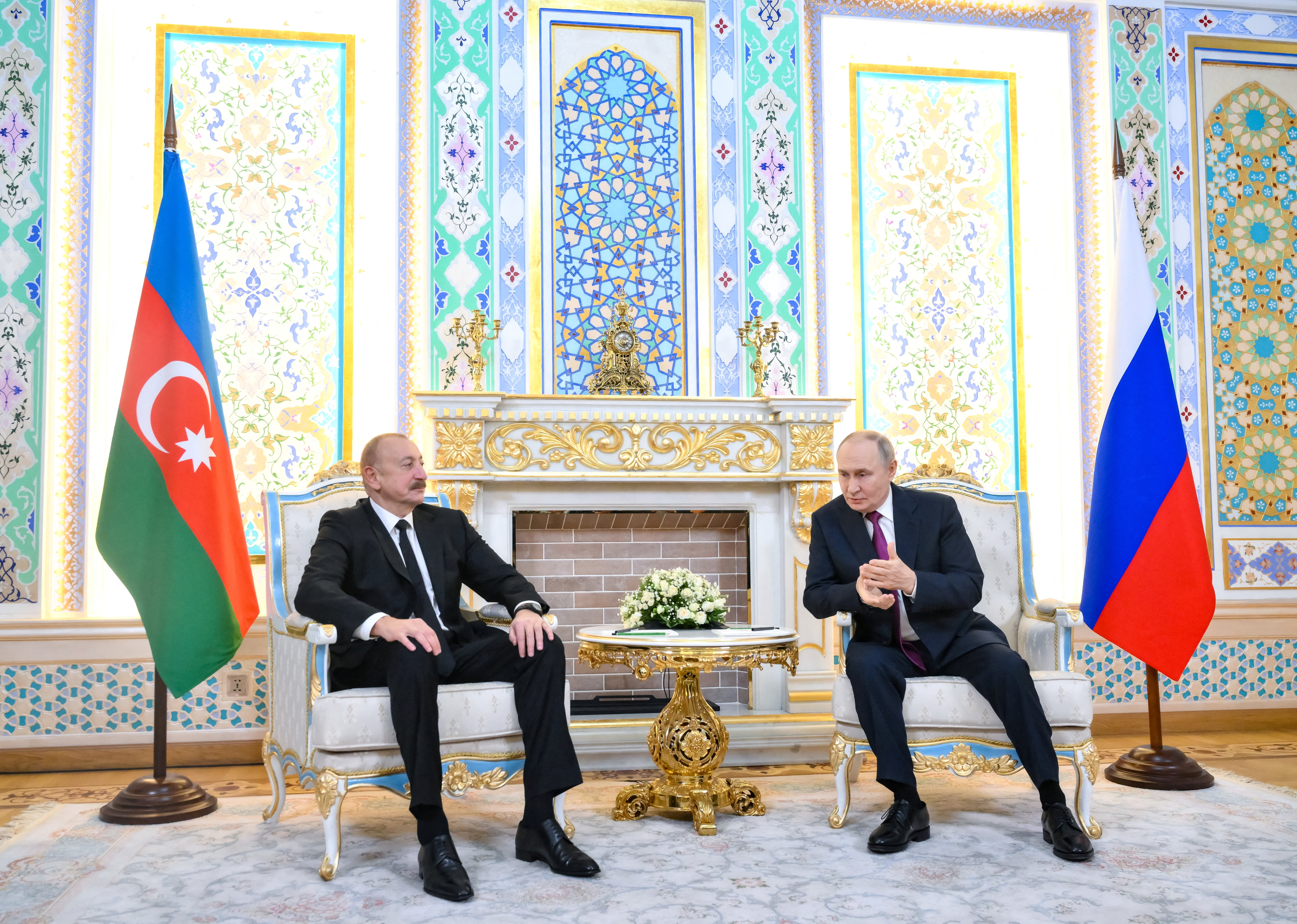 Russian President Vladimir Putin meets with Azerbaijani President Ilham Aliyev in Dushanbe
