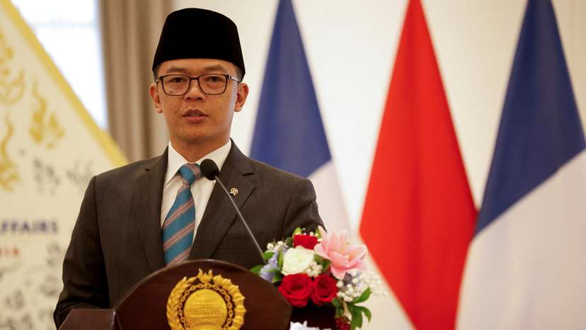 Indonesia's Foreign Minister Sugiono speaks during a press briefing in Jakarta