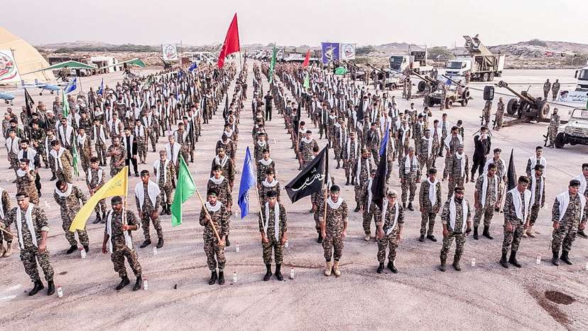 Members of the Islamic Revolution Guards Corps (IRGC) navy participate in an exercise in Abu Musa island