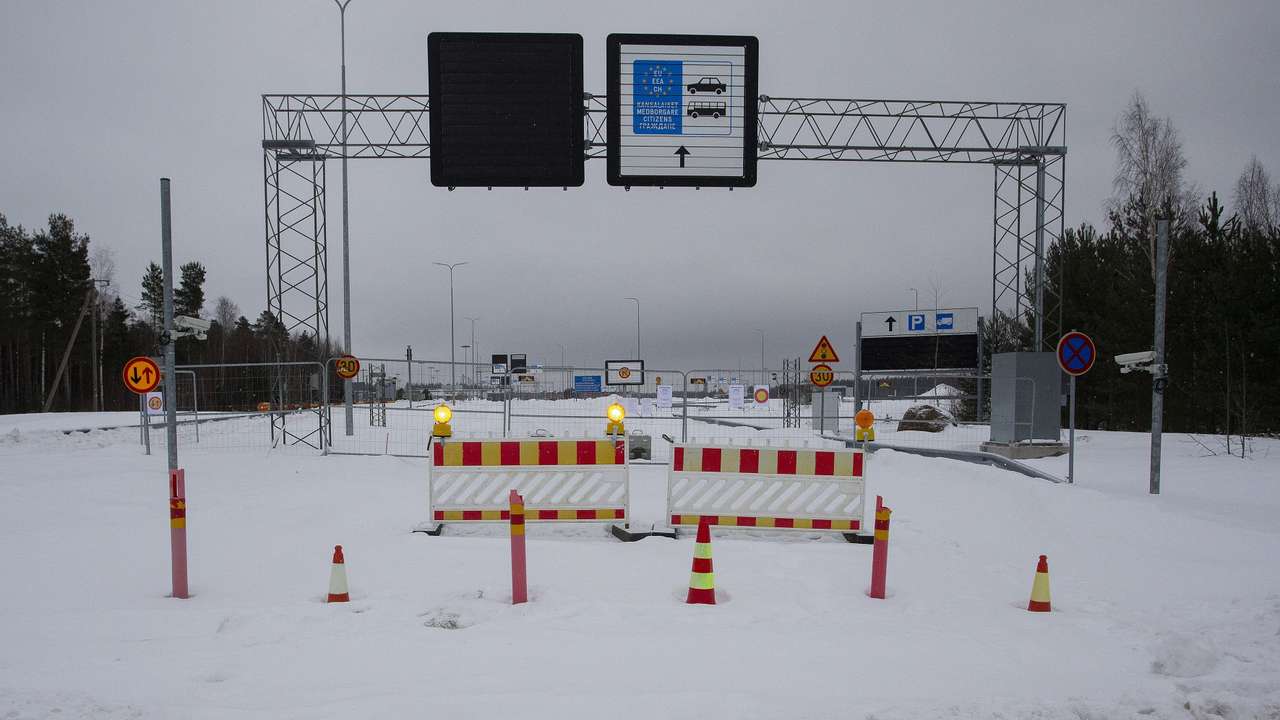 Closed crossing on Finland's border with Russia, in Virolahti
