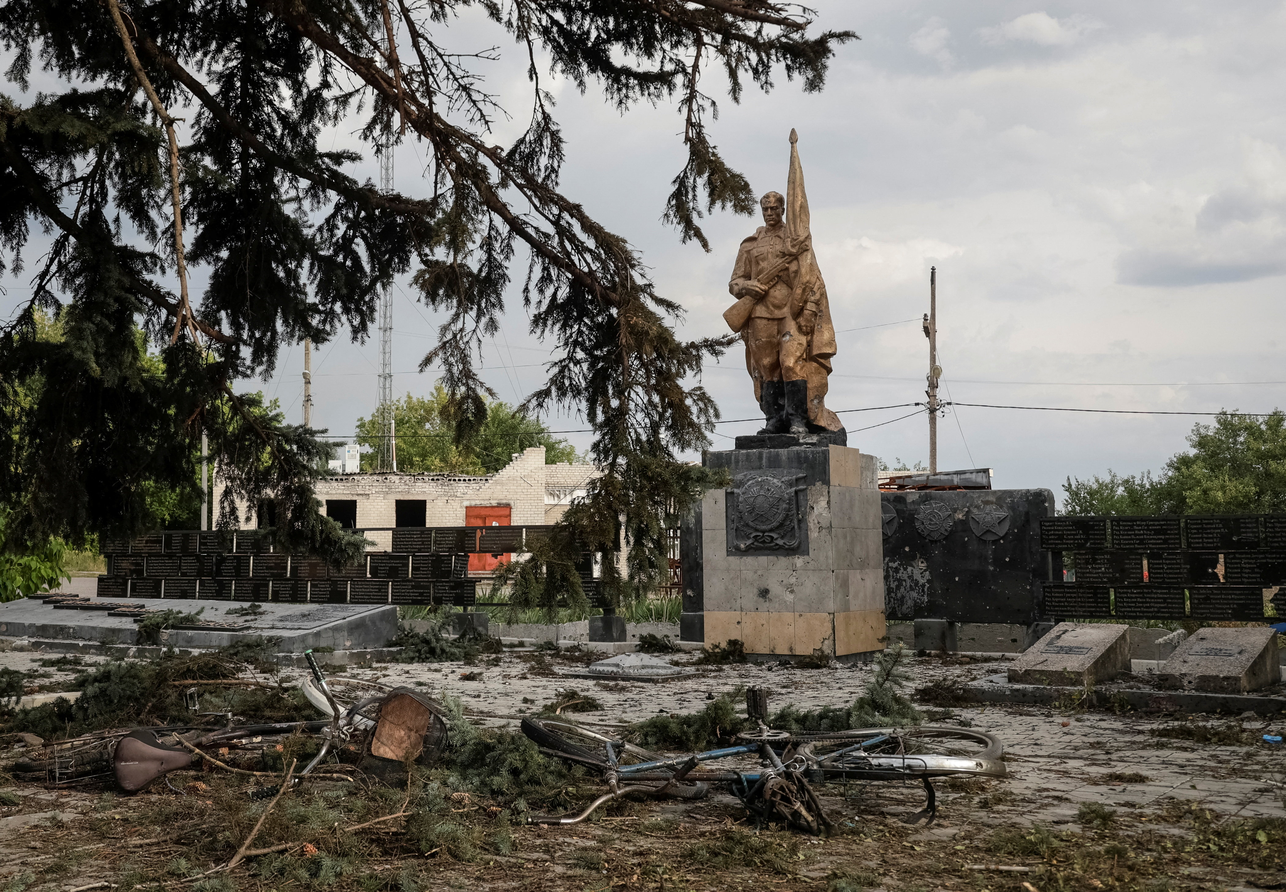 Aftermath of a Russian air strike in the village of Yarova
