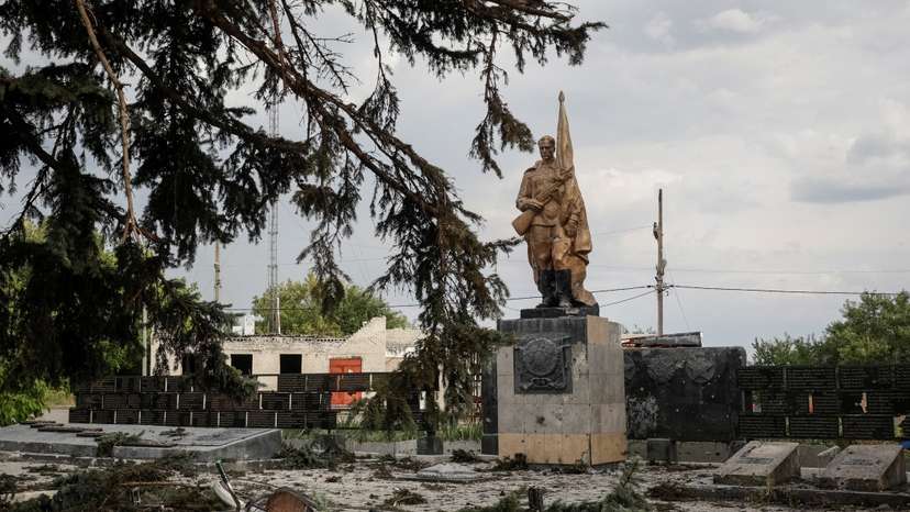 Aftermath of a Russian air strike in the village of Yarova