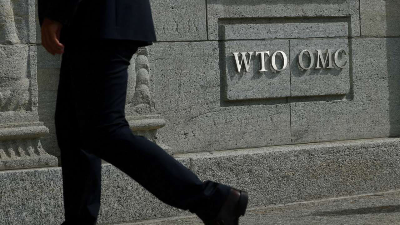 FILE PHOTO: A logo is pictured outside the World Trade Organisation (WTO) in Geneva