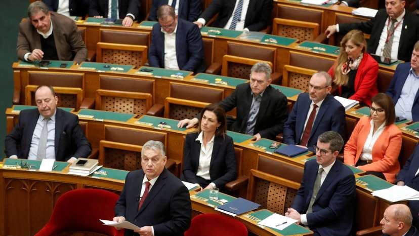 Hungarian Prime Minister Viktor Orban addresses the Parliament in Budapest