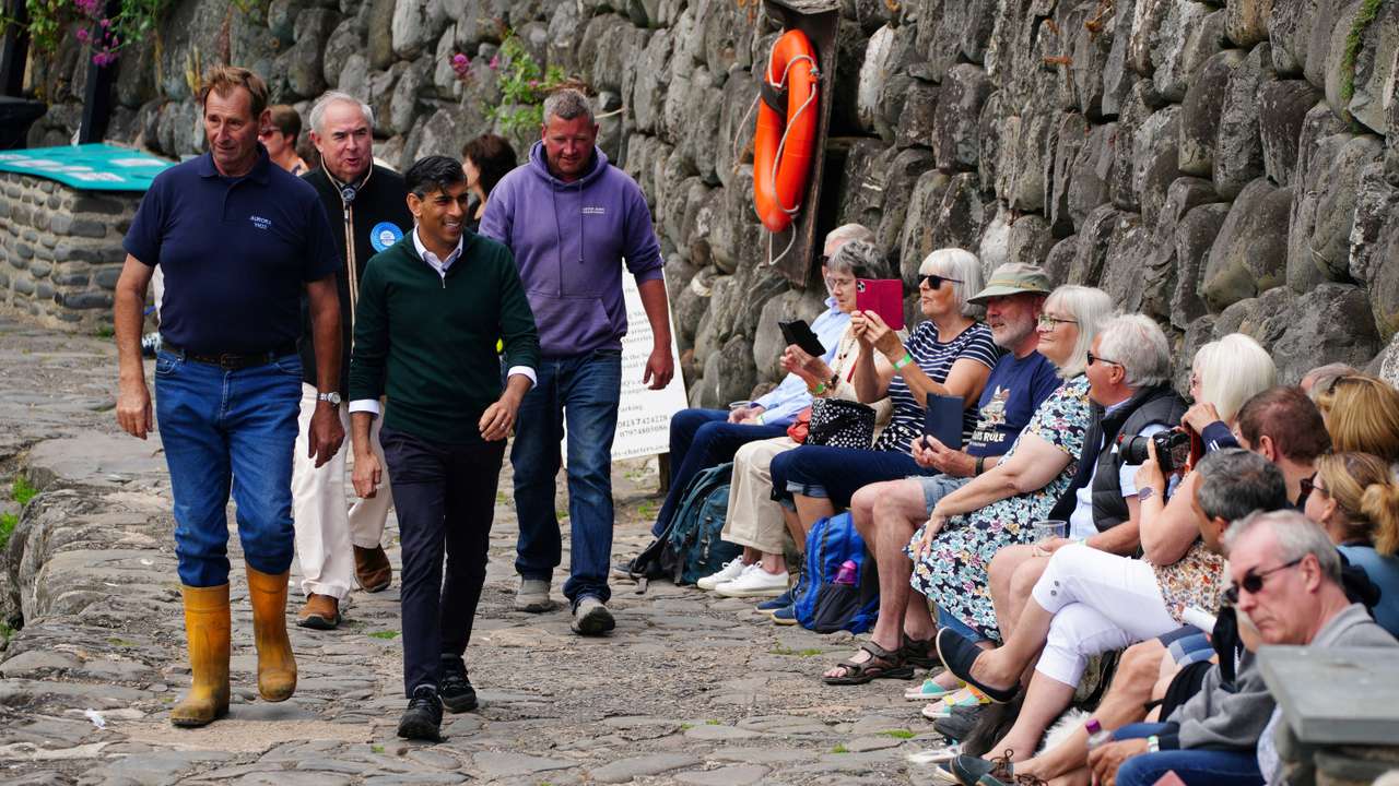 British Prime Minister Rishi Sunak campaigns for the Conservatives in North Devon