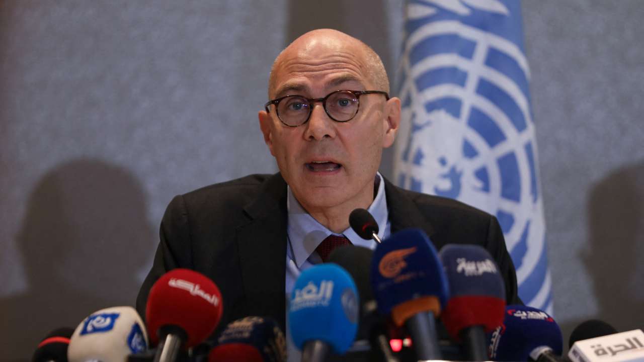 United Nations High Commissioner for Human Rights Volker Turk holds a press conference in Amman