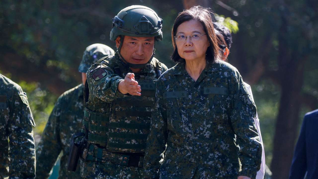 FILE PHOTO: Taiwan's President Tsai Ing-wen listens to a briefing at a military camp