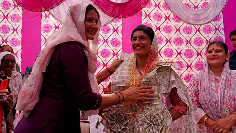 Door-to-door election campaign by Vinesh Phogat, in Julana