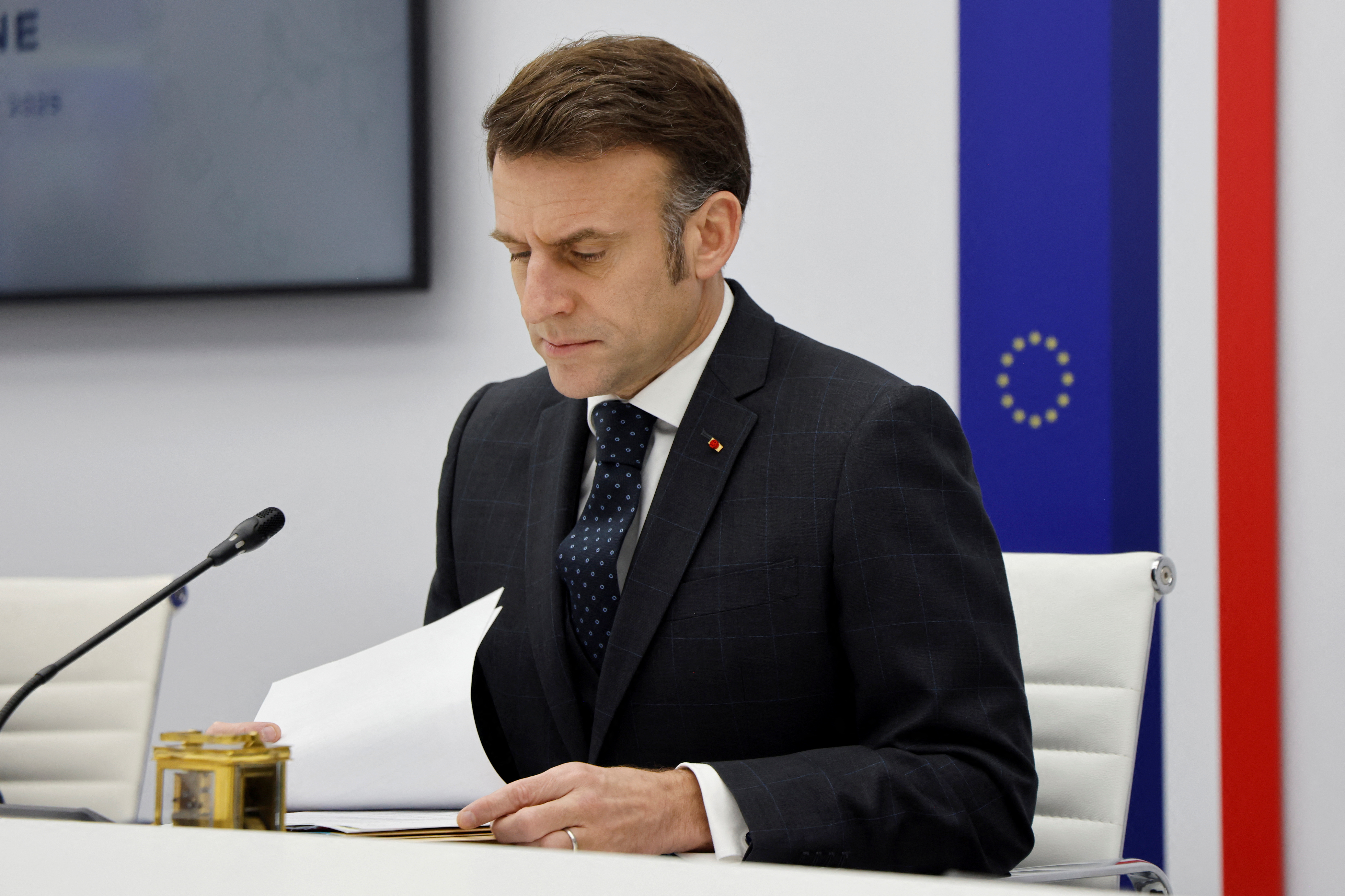 France's President Macron holds a video meeting gathering European Union (EU) 27 at the Elysee presidential palace, in Paris