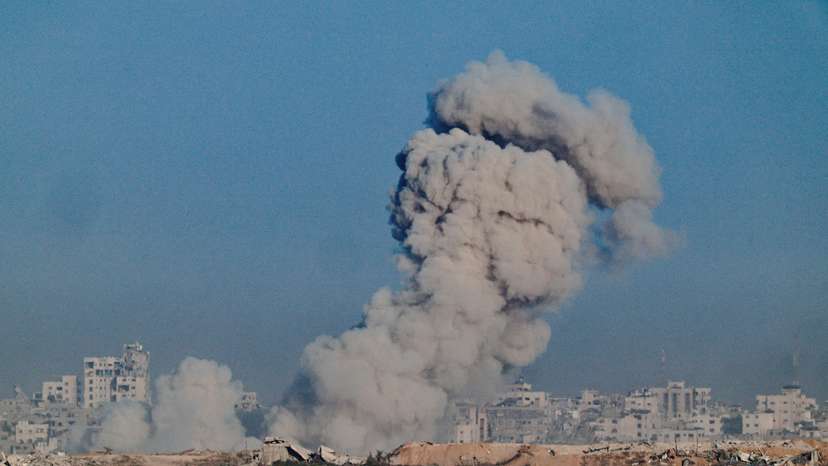 Smoke rises from Gaza after an explosion