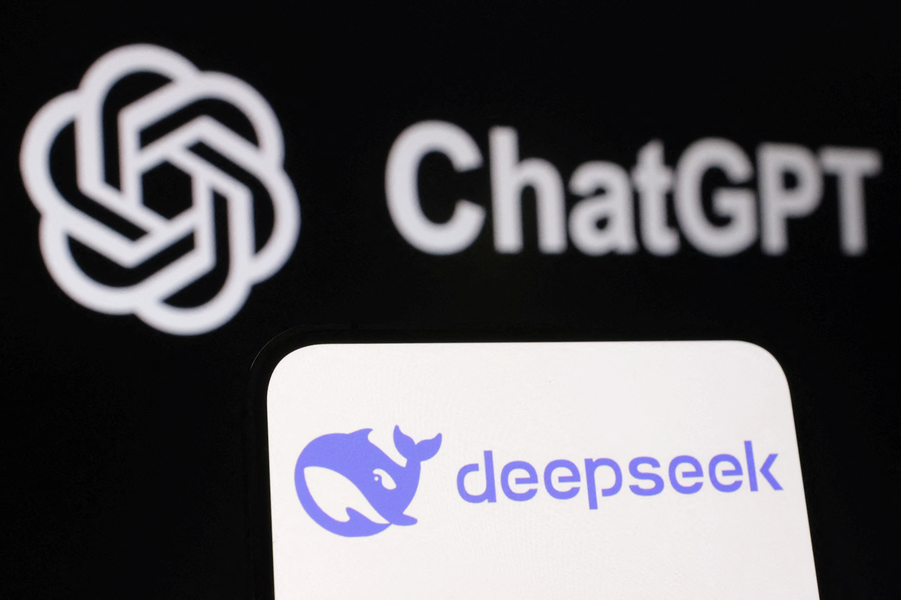 Illustration shows Deepseek and ChatGPT logos