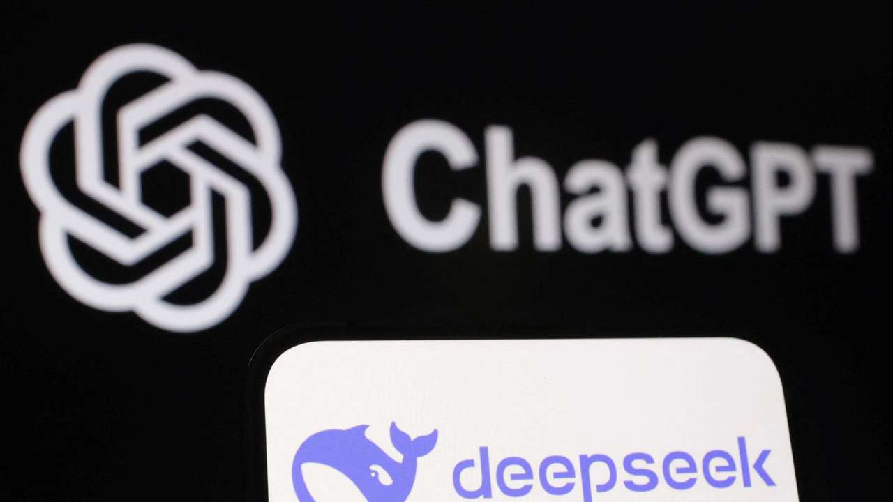 Illustration shows Deepseek and ChatGPT logos