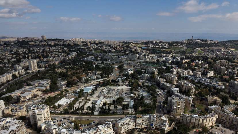 A drone view of the remains of the Jerusalem headquarters of the United Nations Relief and Works Agency for Palestine Refugees (UNRWA) in East Jerusalem