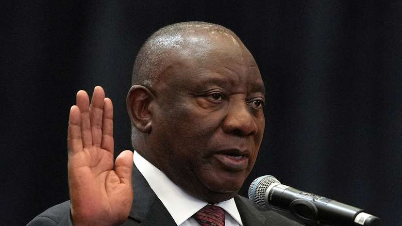 FILE PHOTO: South African President Cyril Ramaphosa is sworn into the National Assembly during the first sitting of the National Assembly following elections